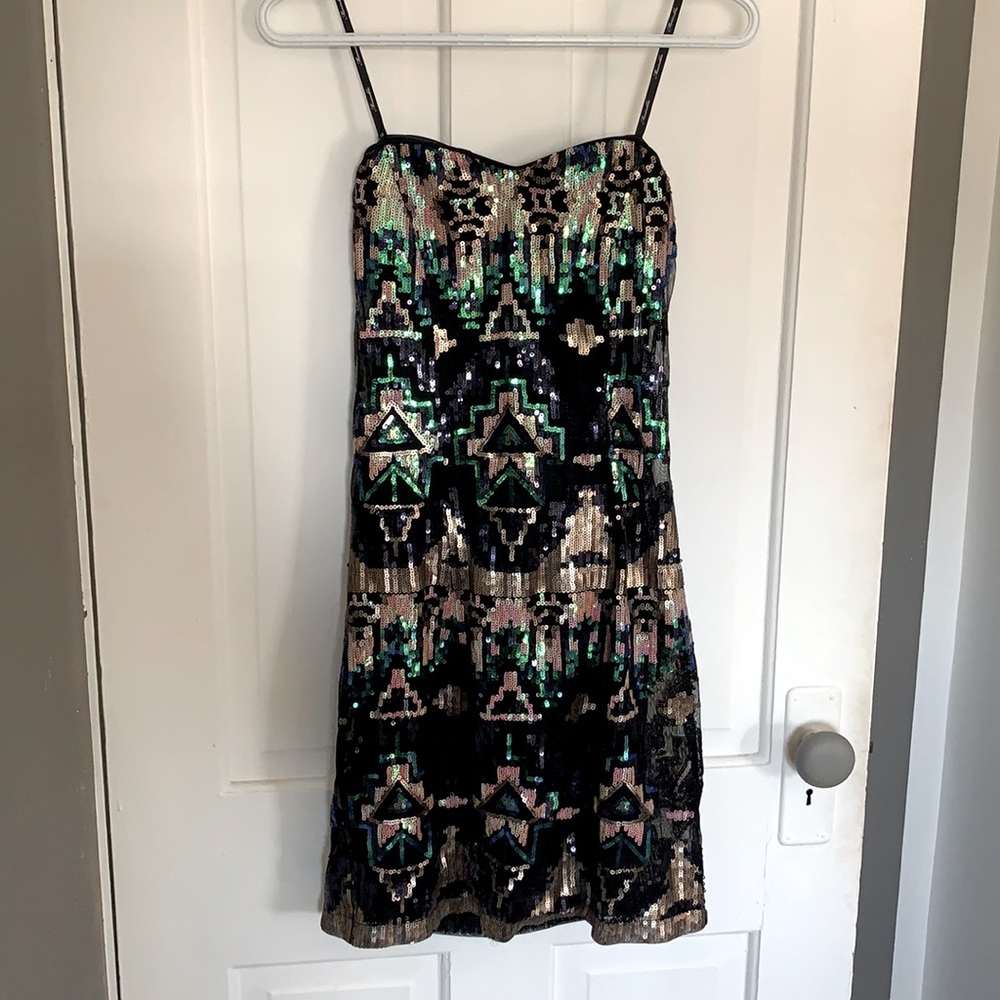 Strapless black sequin dress